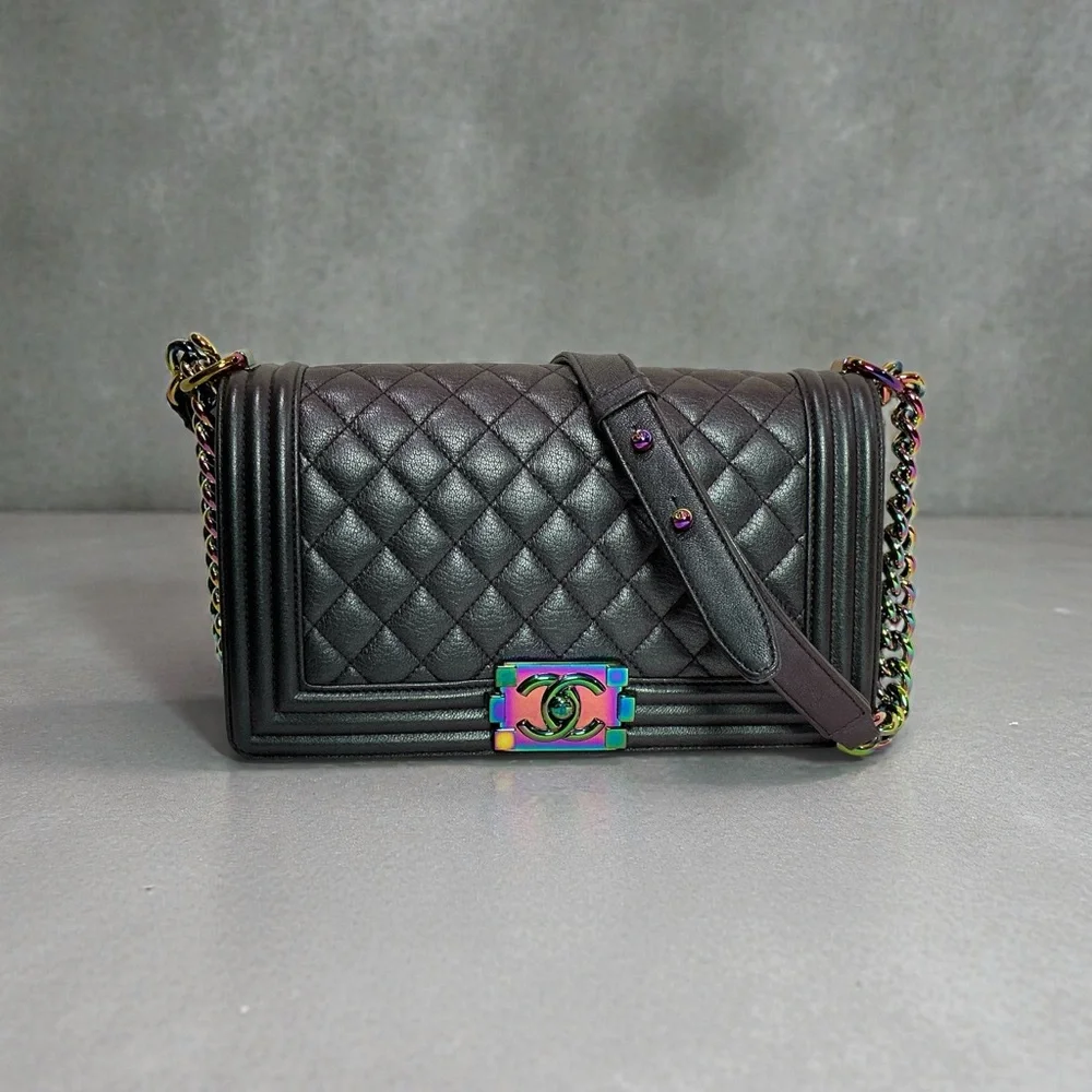 Chanel Purple Iridescent  Mermaid Quilted Shoulder Boy Flap Bag goatskin leather